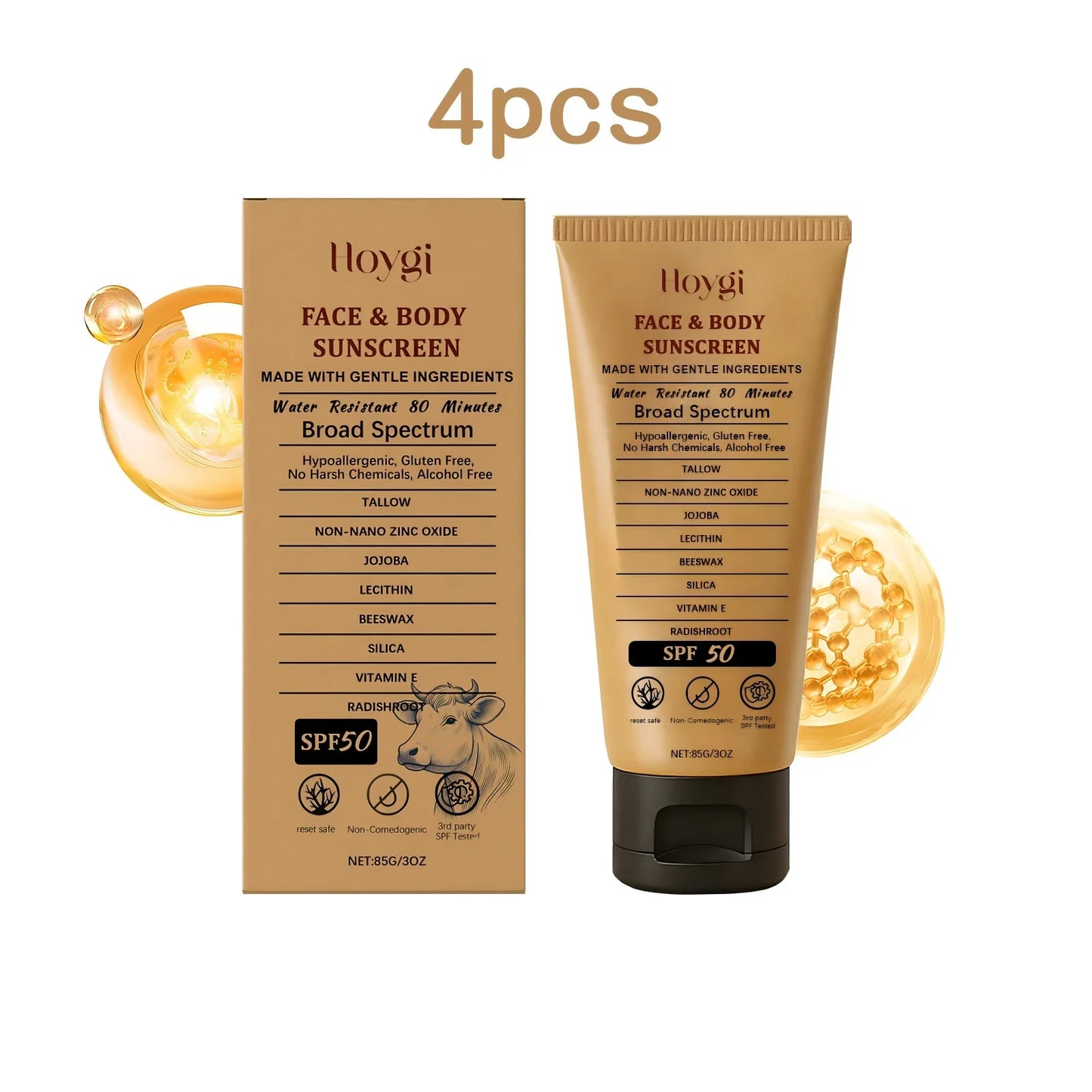 Hoygi 85g Beef Tallow Sunscreen Cream Spf50 Body Face Lasting Sun Protection Nourish Soothing Redness Refreshing Skin Sunscreen