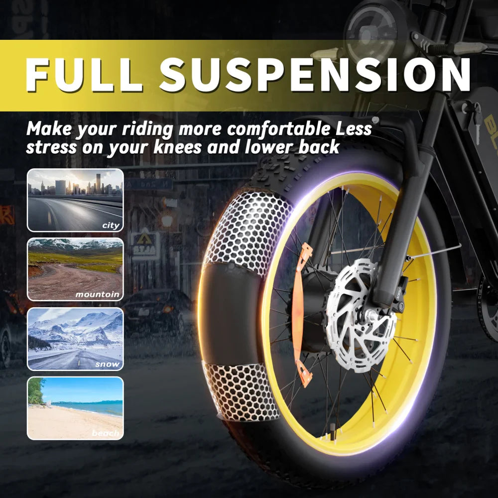 2000W Dual-Motor Electric Bike 52V 46AH Removable Battery Full Suspension Fat Tire Hydraulic Brake Adult Mountain Off-Road Ebike