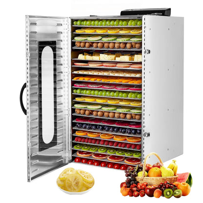 Commercial Grade Food Dehydrator Machine 110V 1500W Stainless Steel 20 Trays Capacity Touch Control LED Display 24H Timer Dryer