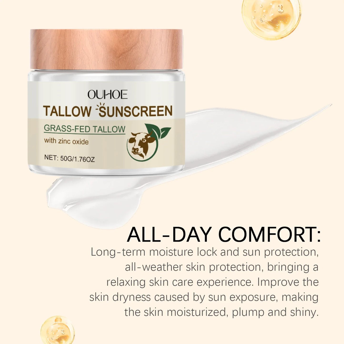 Ouhoe 50g Beef Tallow Sunscreen Uv Isolation Protect Oil Control Soothe Sunburn Moisturize Face Summer Refreshing Care Sunblock
