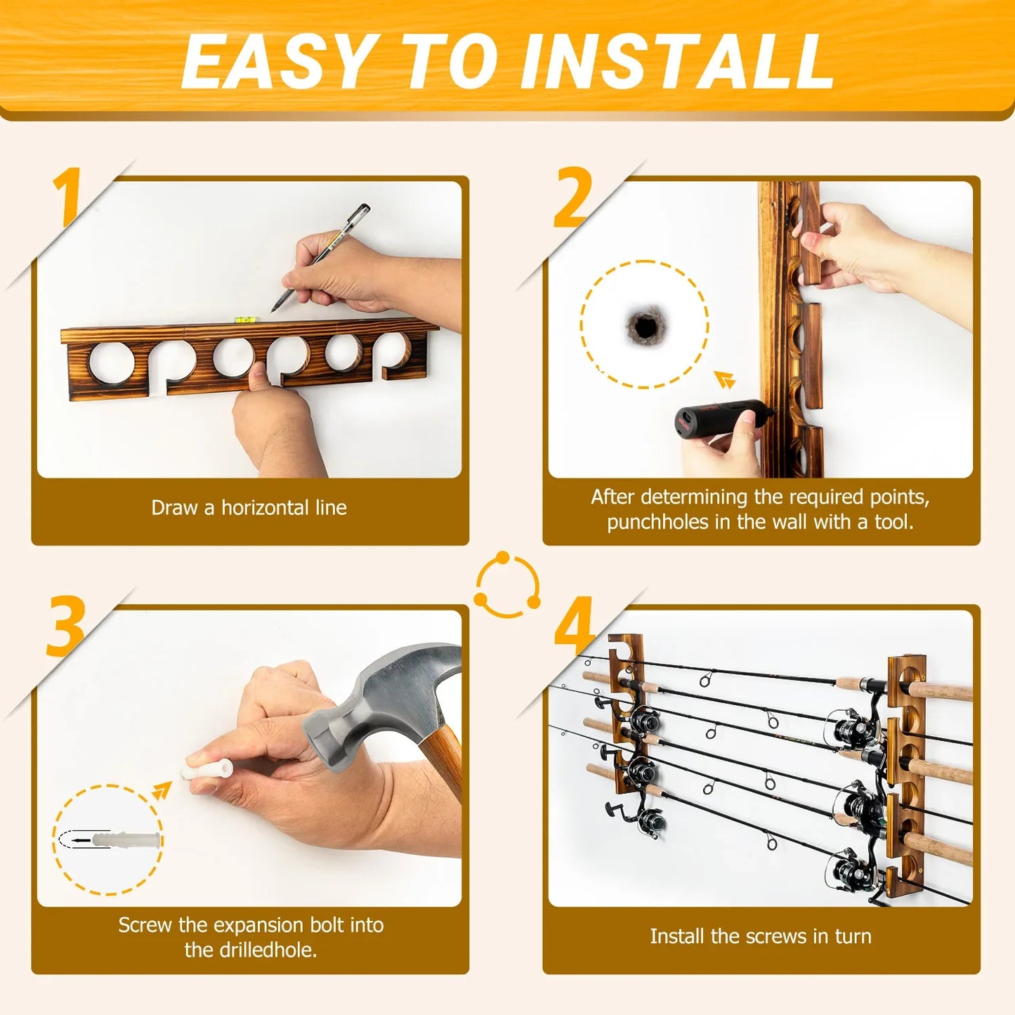 Wall & Ceiling Fishing Rod Rack – Holds 12 Rods, Garage Storage, 3 Pack Sizes
