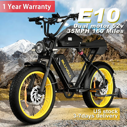 2000W Dual-Motor Electric Bike 52V 46AH Removable Battery Full Suspension Fat Tire Hydraulic Brake Adult Mountain Off-Road Ebike