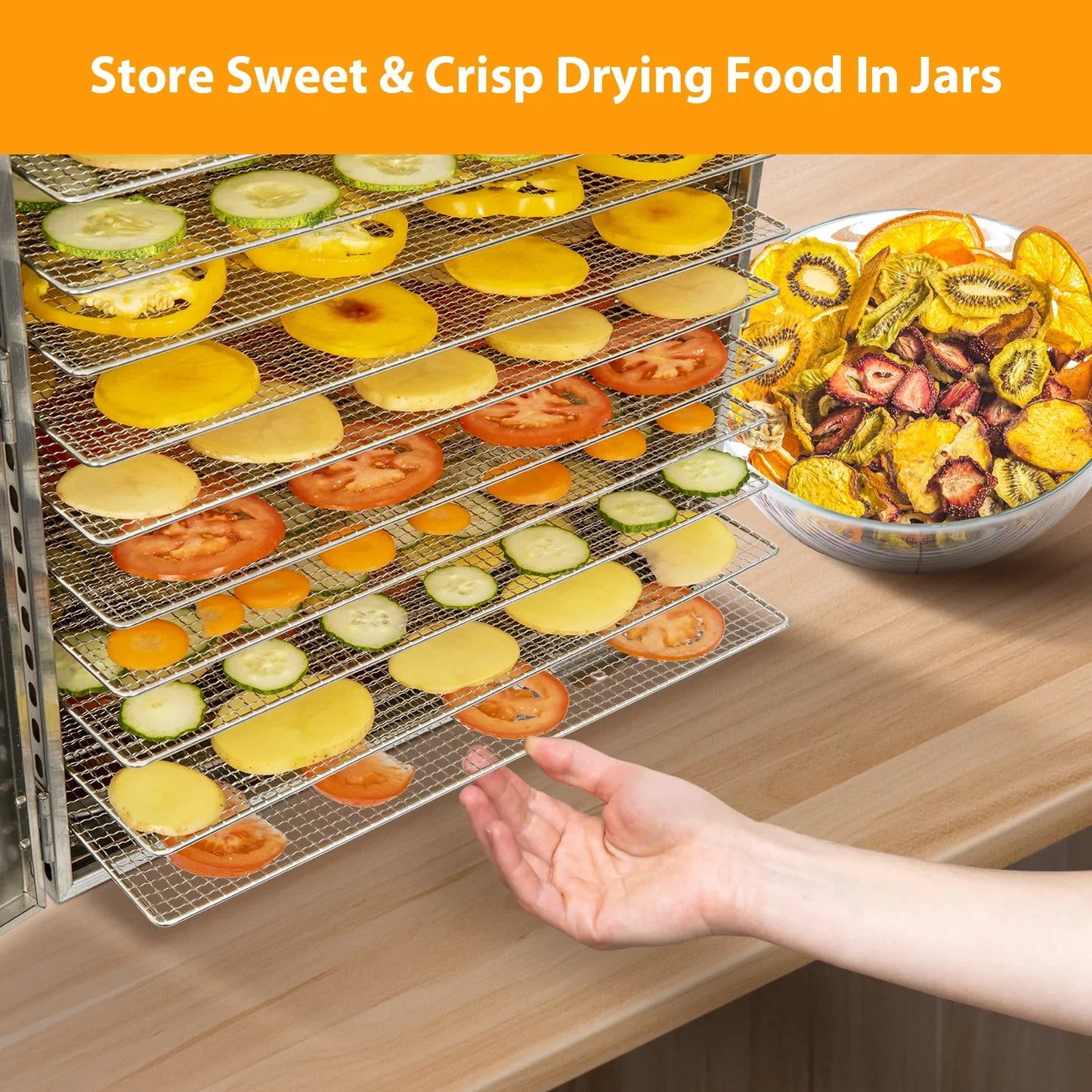 Commercial Grade Food Dehydrator Machine 110V 1500W Stainless Steel 20 Trays Capacity Touch Control LED Display 24H Timer Dryer