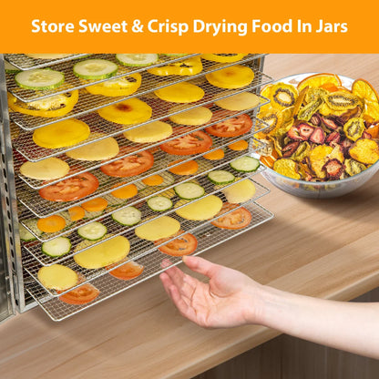 Commercial Grade Food Dehydrator Machine 110V 1500W Stainless Steel 20 Trays Capacity Touch Control LED Display 24H Timer Dryer