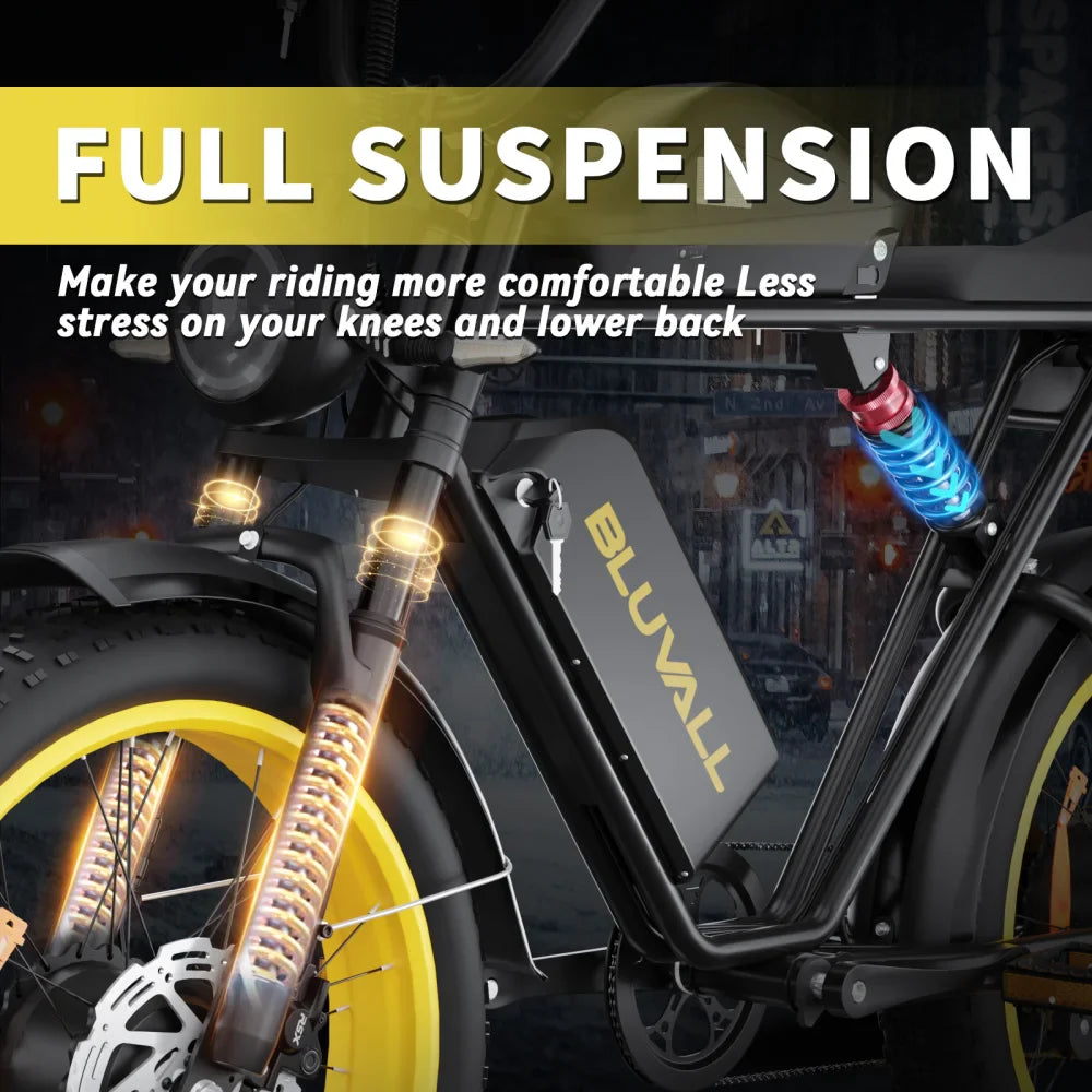2000W Dual-Motor Electric Bike 52V 46AH Removable Battery Full Suspension Fat Tire Hydraulic Brake Adult Mountain Off-Road Ebike