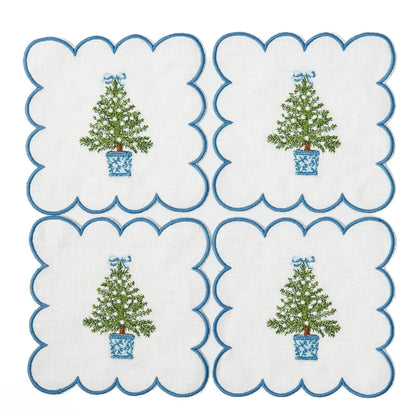 Scalloped Christmas Tree Cocktail Napkins (Set of 4)