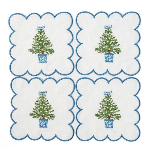 Scalloped Christmas Tree Cocktail Napkins (Set of 4)