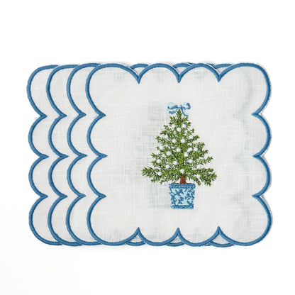 Scalloped Christmas Tree Cocktail Napkins (Set of 4)