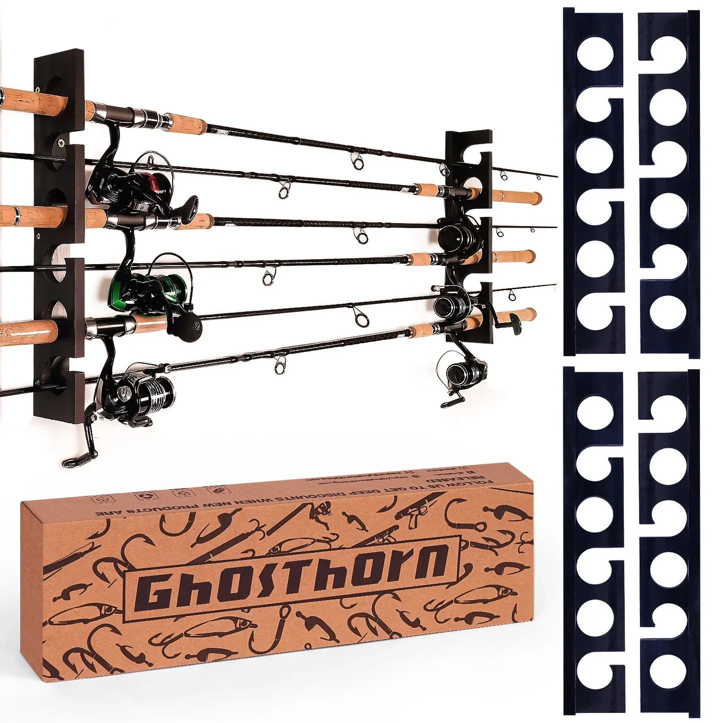 Wall & Ceiling Fishing Rod Rack – Holds 12 Rods, Garage Storage, 3 Pack Sizes