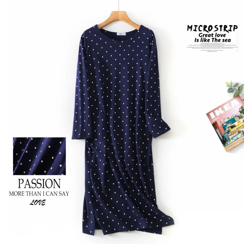 Spring Autumn Female Casual Loose Cartoon Night Dress Ladies 100% Cotton Nightgown Women Long Sleeve Sleepshirts Home Dress