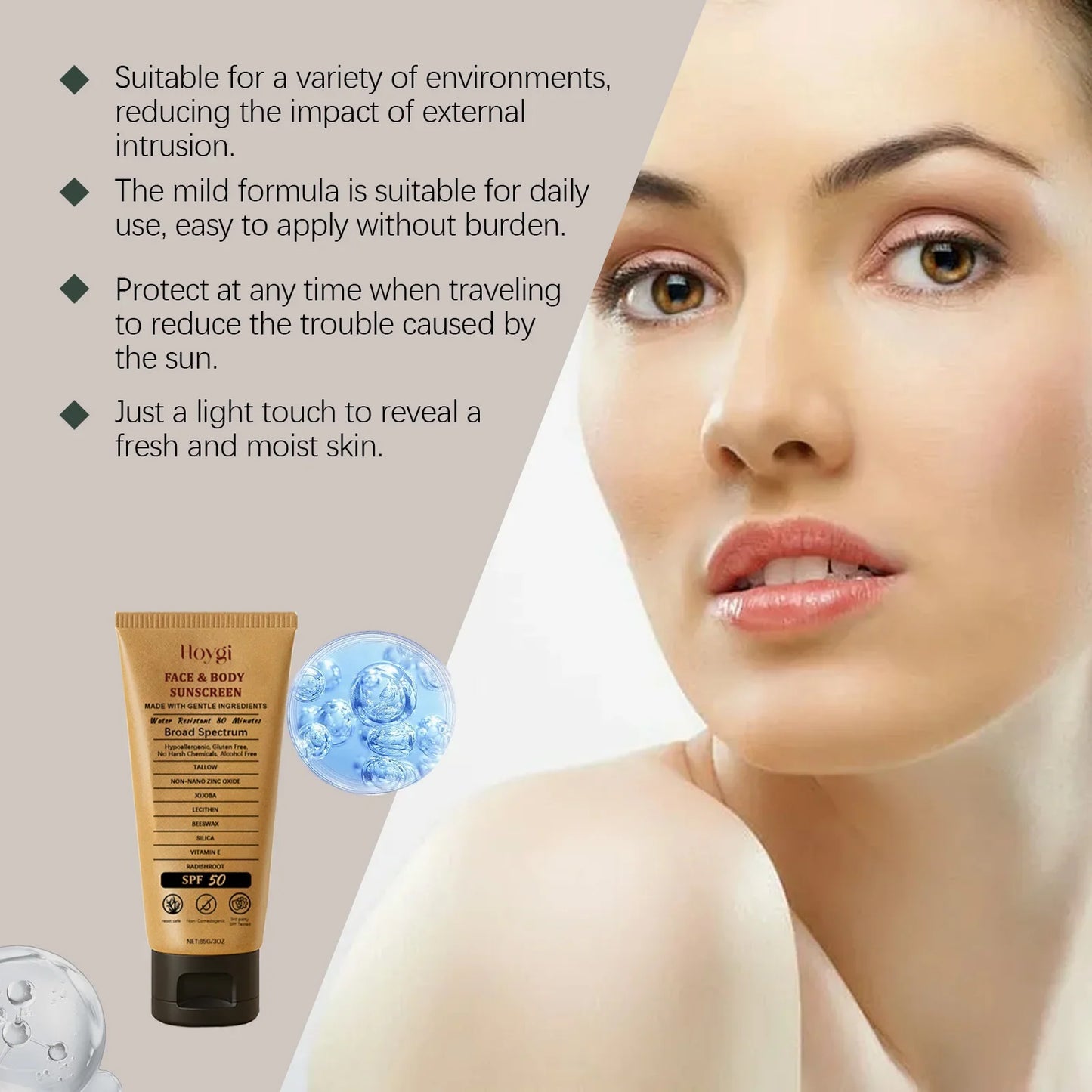 Hoygi 85g Beef Tallow Sunscreen Cream Spf50 Body Face Lasting Sun Protection Nourish Soothing Redness Refreshing Skin Sunscreen