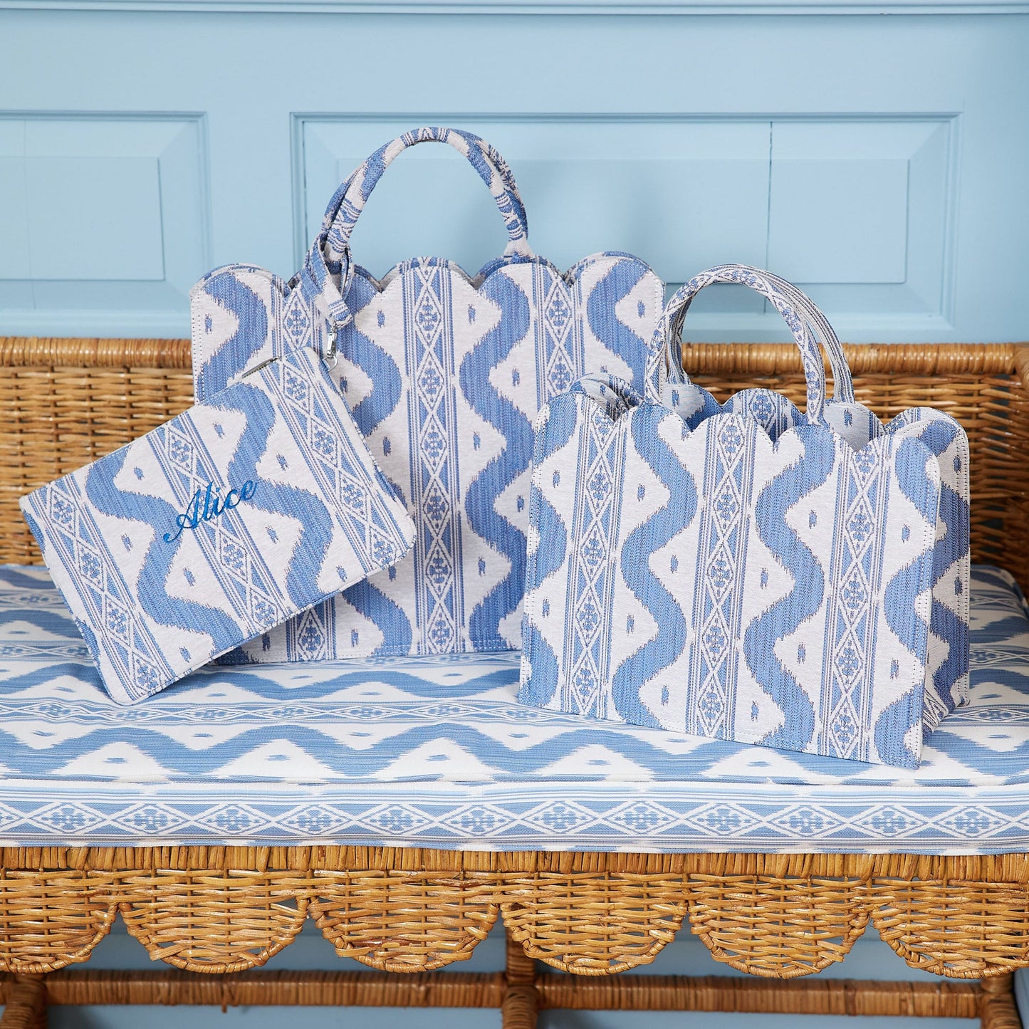 Blue Small Mrs. Alice Ikat Tote Bag