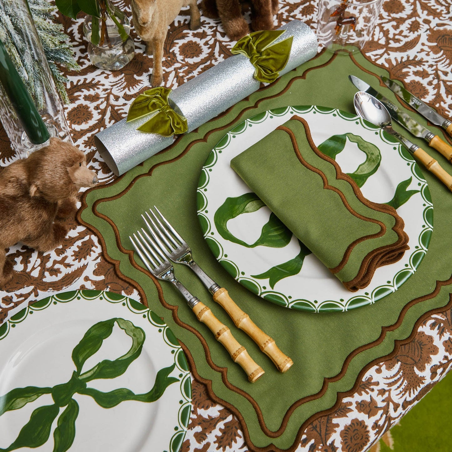 Green & Chocolate Katherine Napkins (Set of 4)