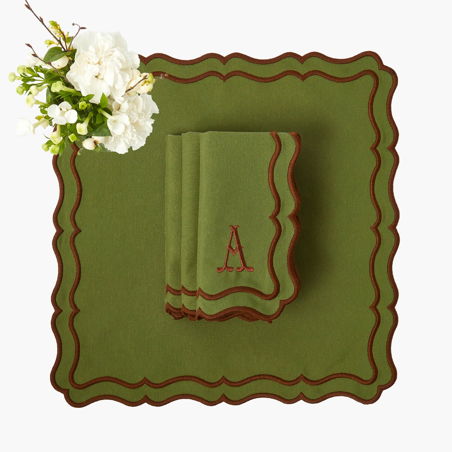 Green & Chocolate Katherine Napkins (Set of 4)