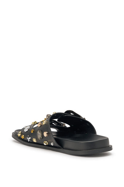 AKIRA BARCLAY BLACK METAL EMBELLISHED SLIP ON FLAT SANDAL