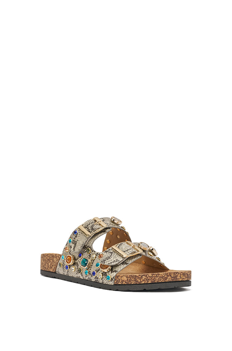 AKIRA BAYLEAVES SNAKE EMBELLISHED FLAT SLIP ON SANDAL