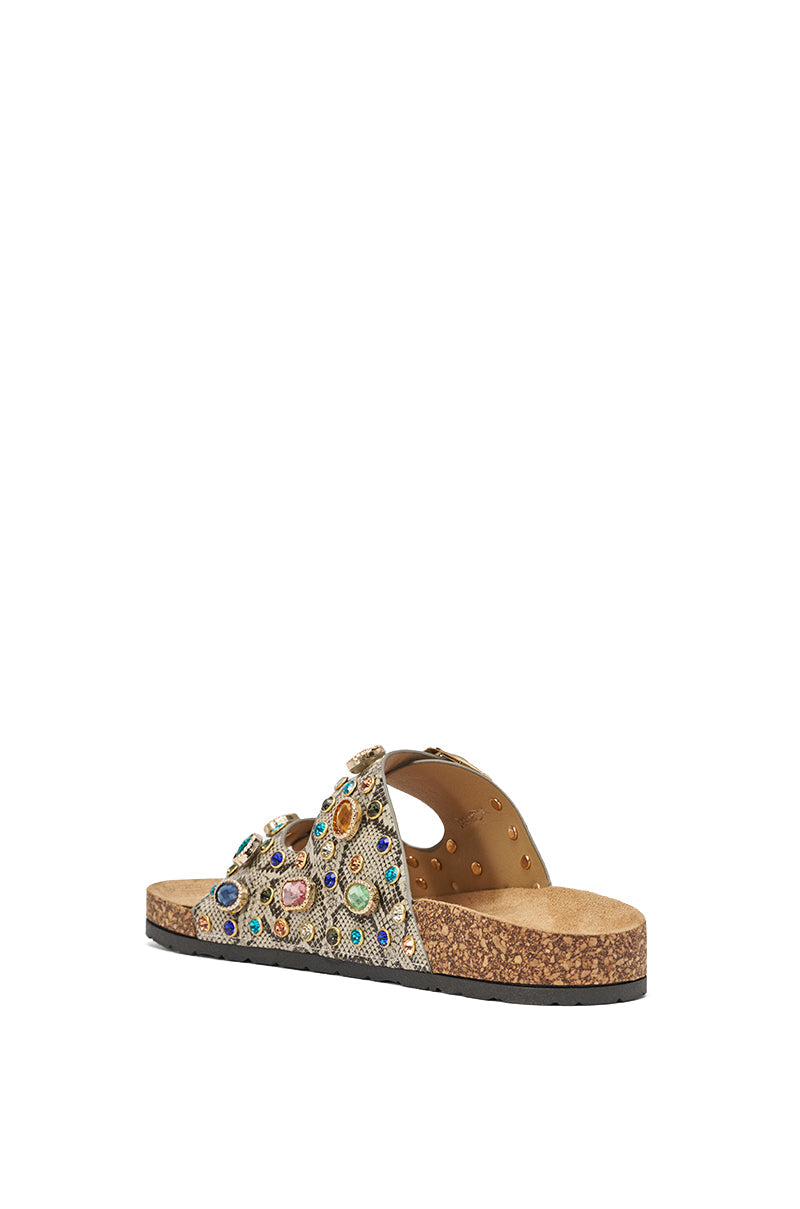 AKIRA BAYLEAVES SNAKE EMBELLISHED FLAT SLIP ON SANDAL