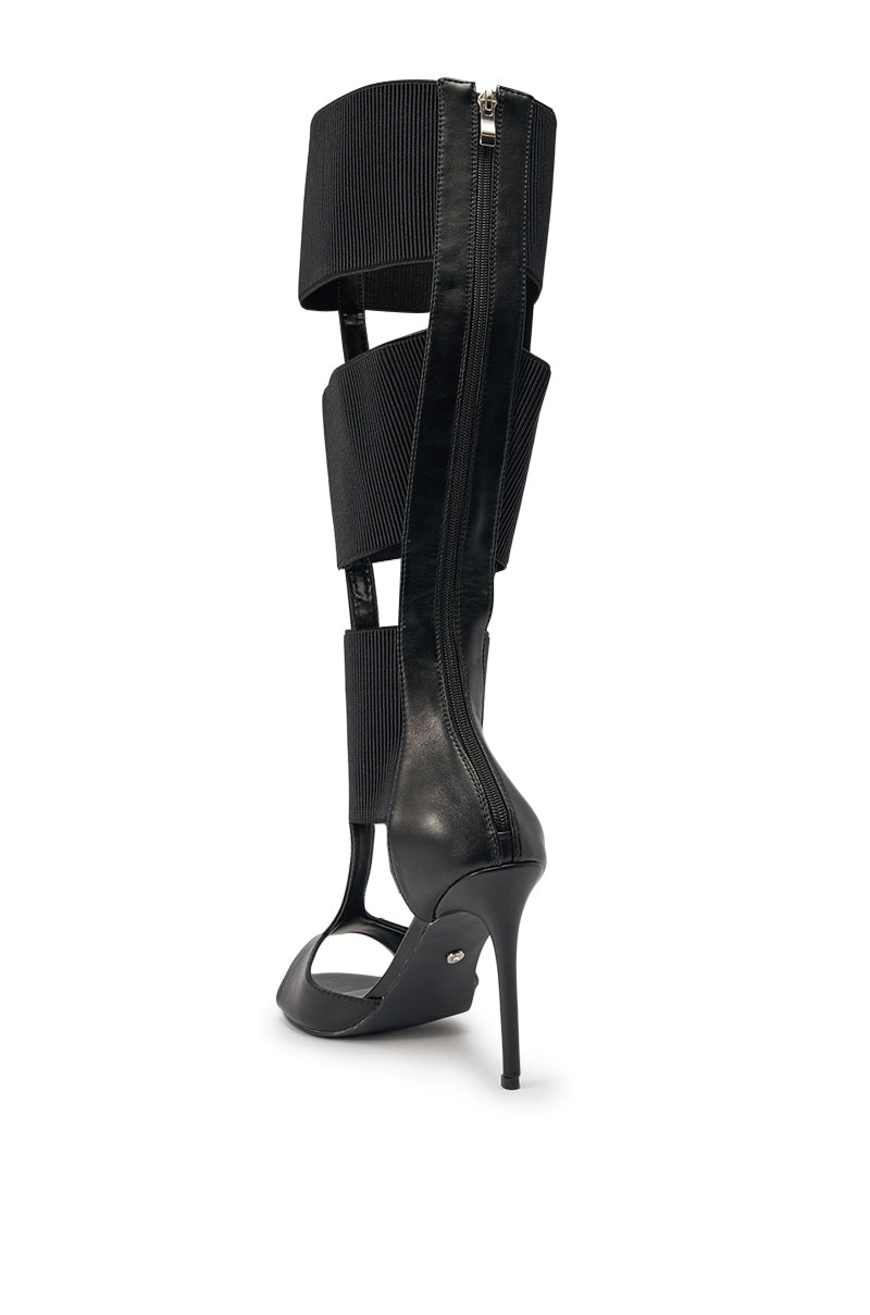 AKIRA GOLD BELLANTRA BLACK GLADIATOR STILETTO SANDAL