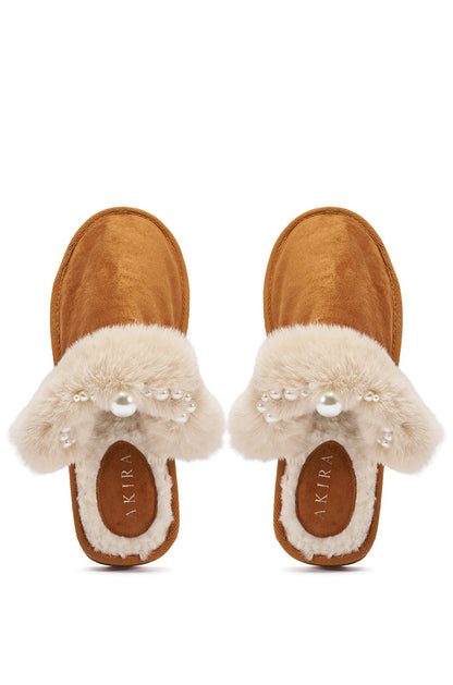 AKIRA BOONE CAMEL SLIPPER WITH PEARLS