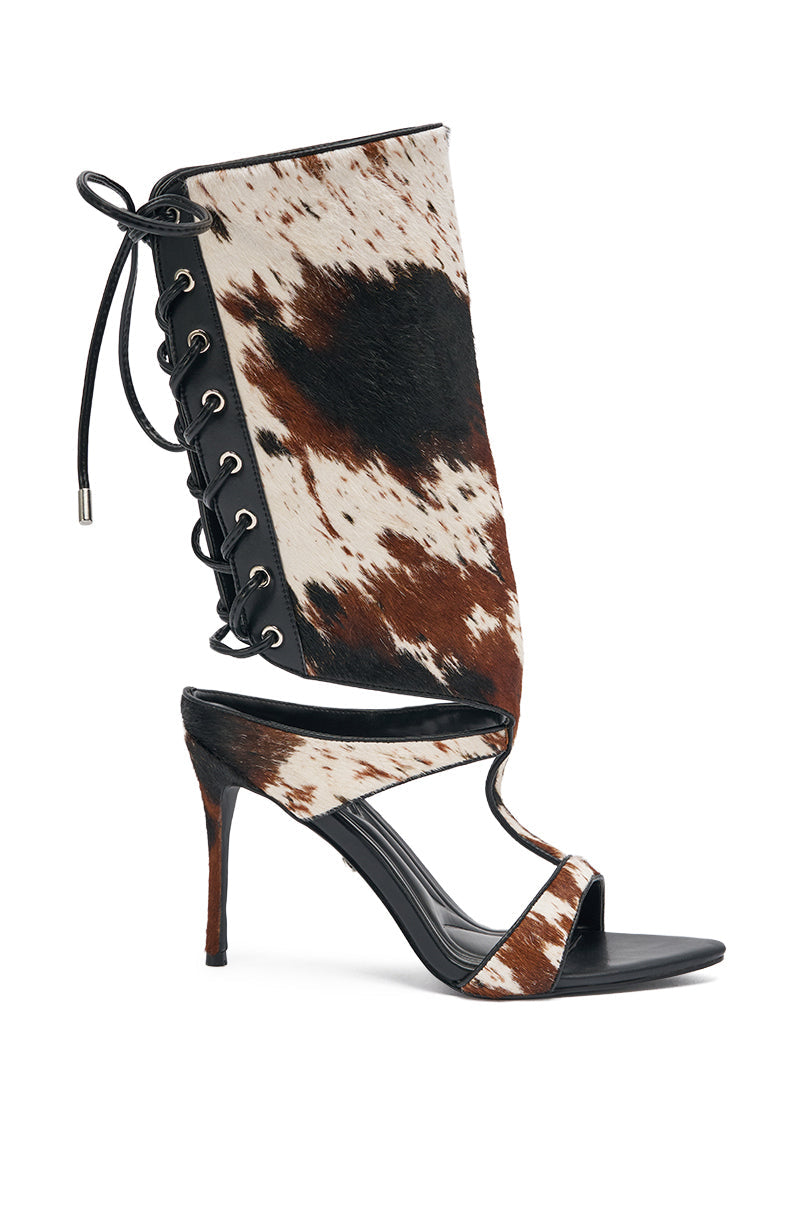 AKIRA GOLD CALF HAIR LACE UP GLADIATOR STILETTO SANDAL