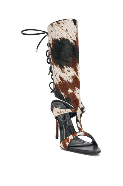 AKIRA GOLD CALF HAIR LACE UP GLADIATOR STILETTO SANDAL