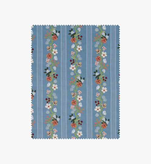 Floral Trellis Stripe Cotton Fabric - Slate