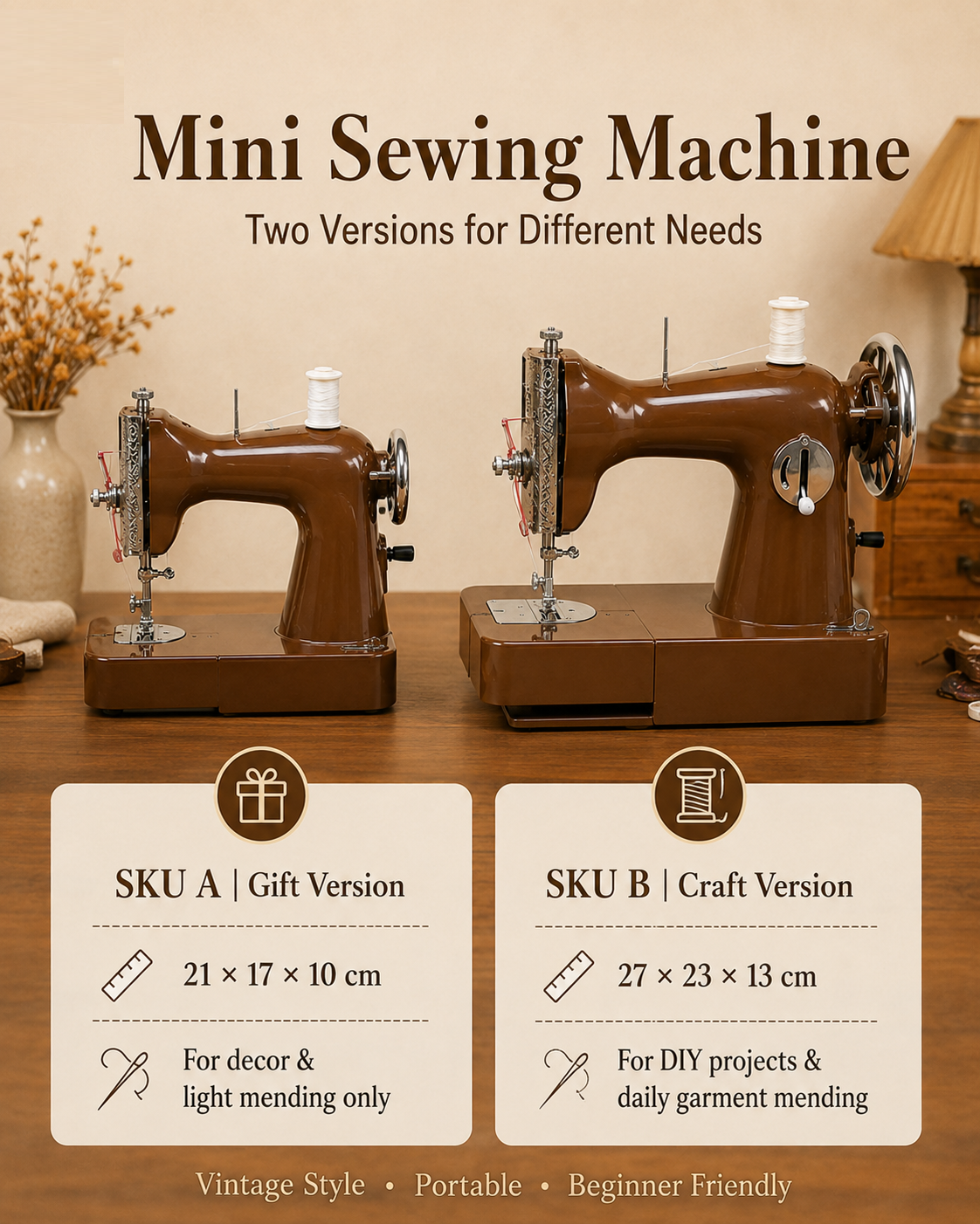 Retro Mini Sewing Machine | Compact Electric Sewing Kit for Clothing Repair, DIY Craft & Home Decoration