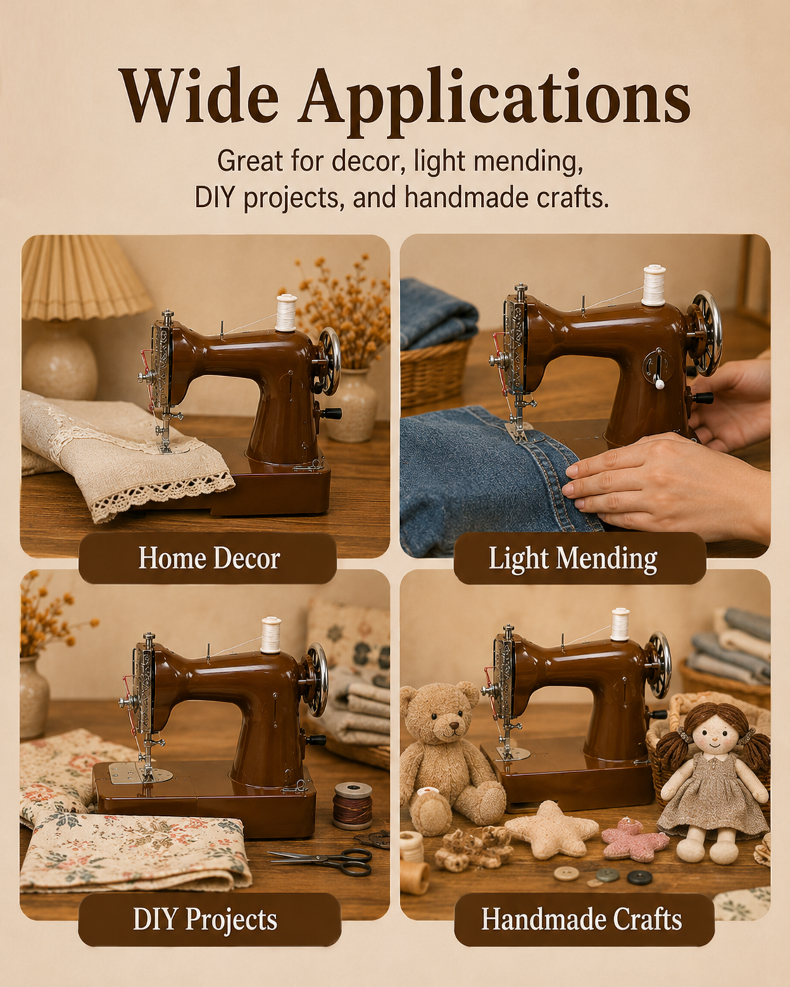 Retro Mini Sewing Machine | Compact Electric Sewing Kit for Clothing Repair, DIY Craft & Home Decoration