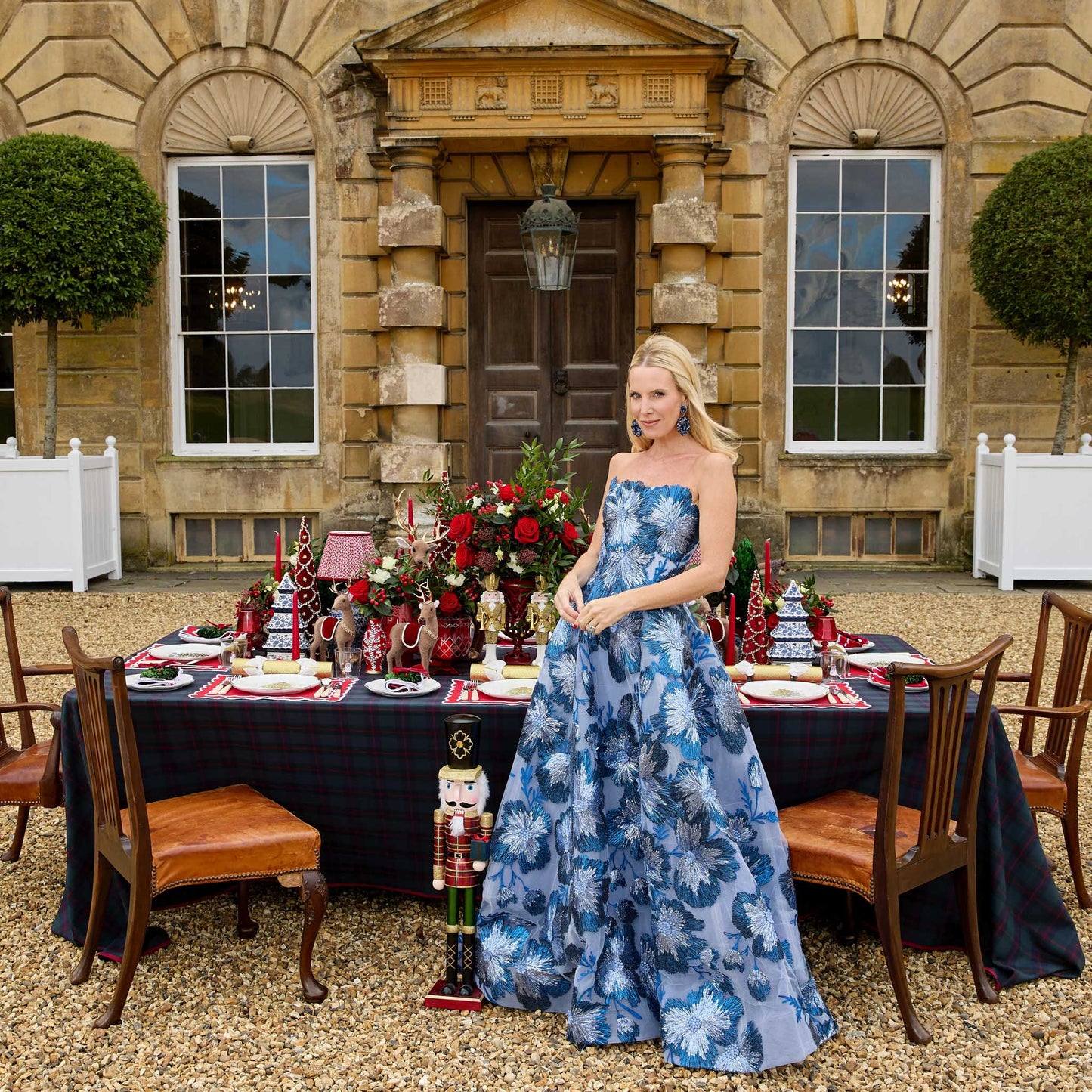 Navy & Red Tartan Tablecloth