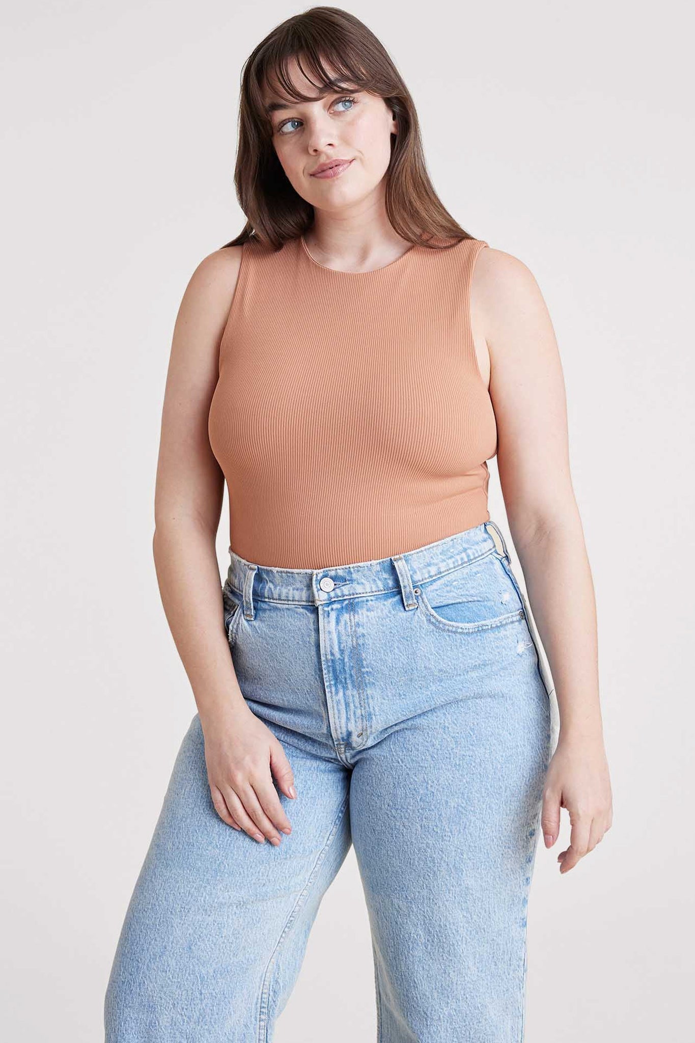 Ribbed Crewneck Tank Bodysuit | Clay