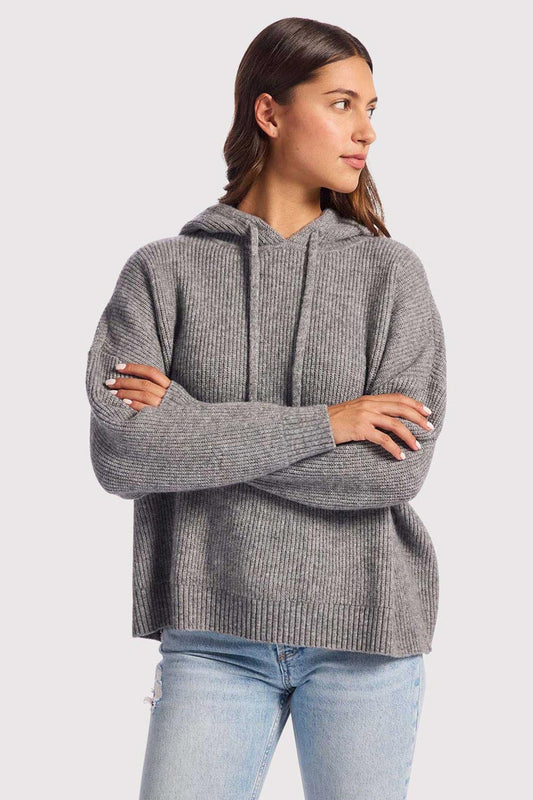 Cozy Knit Ribbed Sweater Hoodie | Charcoal
