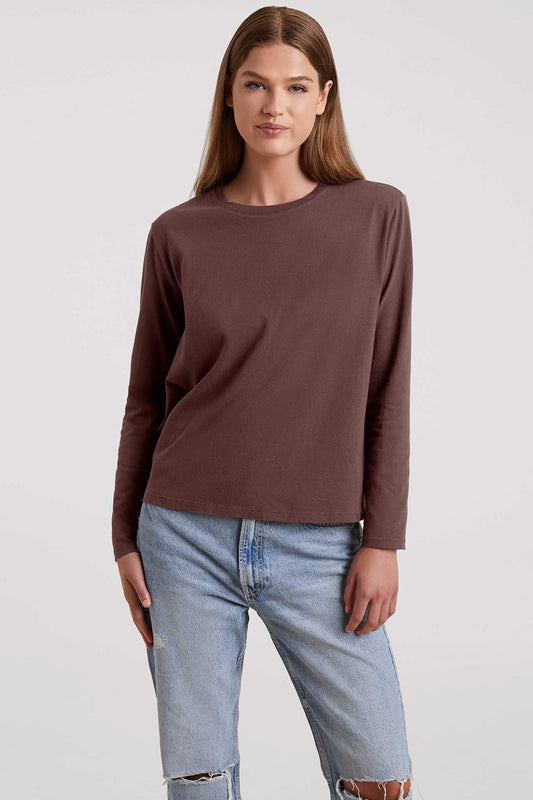 Vintage Cotton Long Sleeve Everyday T-Shirt | Coffee
