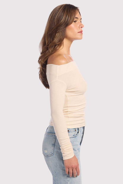 Slinky Rib Off-The-Shoulder Shirt | Bone