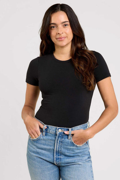 Cotton Stretch Short Sleeve Crewneck Bodysuit