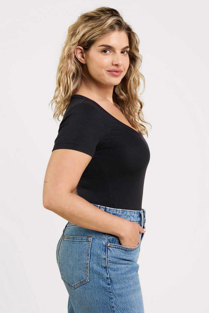 Slinky Rib Short Sleeve Bodysuit | Black