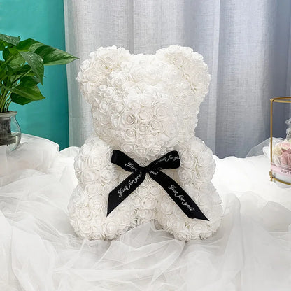 40cm PE Foam Flora San Valentin Artificial Flowers Decor Teddy Rose Bear With Box