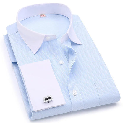 Men's French Cufflinks Dress Shirt Loose Social Long Sleeve Formal Regular Fit French Cuff Luxury Business Formal Tuxedo Shirts