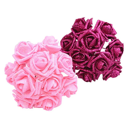 10pcs 6.5cm Glitter Foam Rose Artificial Flower Bridal Bouquet Fake Flower DIY Wreath Craft Christmas Wedding Party Home Decor