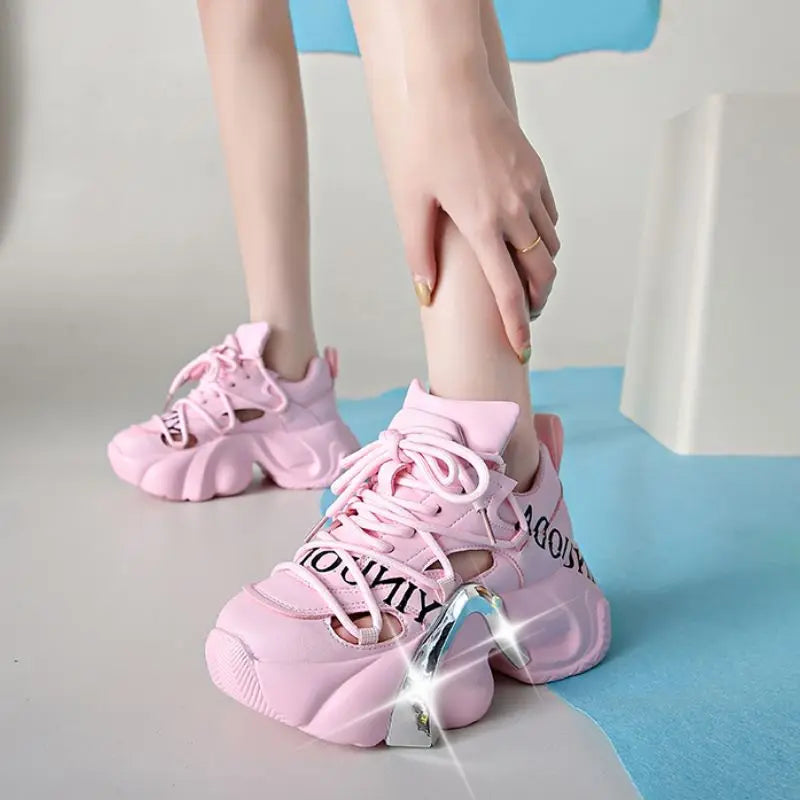 Breathable Tenis Feminino  Casual Running Sports Summer Platform Thick Rubber Sole Shoe Pink Sneakers for Women