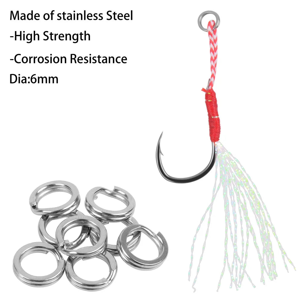 Slow Jig Assist Hooks with Feather – 100pcs, High-Carbon Steel, Sizes 11–15#, Saltwater