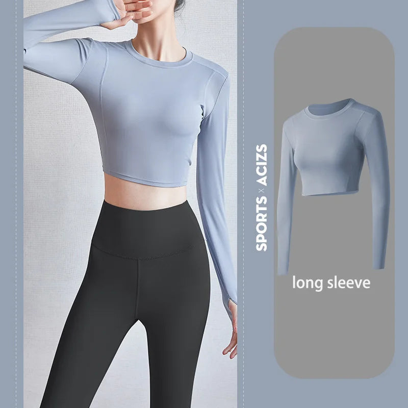 2022 New Sportswear Long Sleeve Top Pants Yoga Suit High Waist Peach Buttocks Seamless Leggings With Mesh Pocket Fitness Gym Set