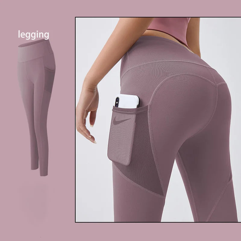2022 New Sportswear Long Sleeve Top Pants Yoga Suit High Waist Peach Buttocks Seamless Leggings With Mesh Pocket Fitness Gym Set