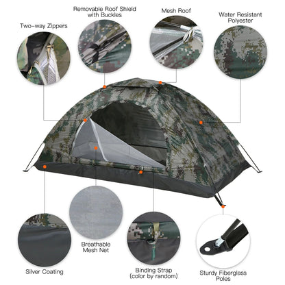 1-2 Person Ultralight Camping Tent – Single Layer, 850g, UV Coating, Quick Setup