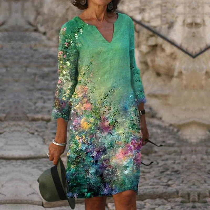 New Spring Women Loose Vintage Ruffles Dress Summer Large Big Printed Boho Casual Party Elegant Dresses