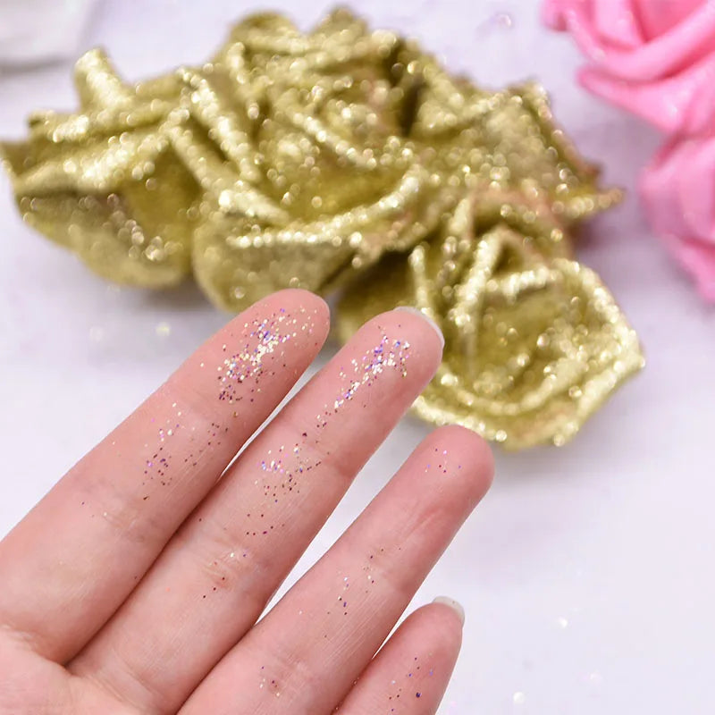 10pcs 6.5cm Glitter Foam Rose Artificial Flower Bridal Bouquet Fake Flower DIY Wreath Craft Christmas Wedding Party Home Decor