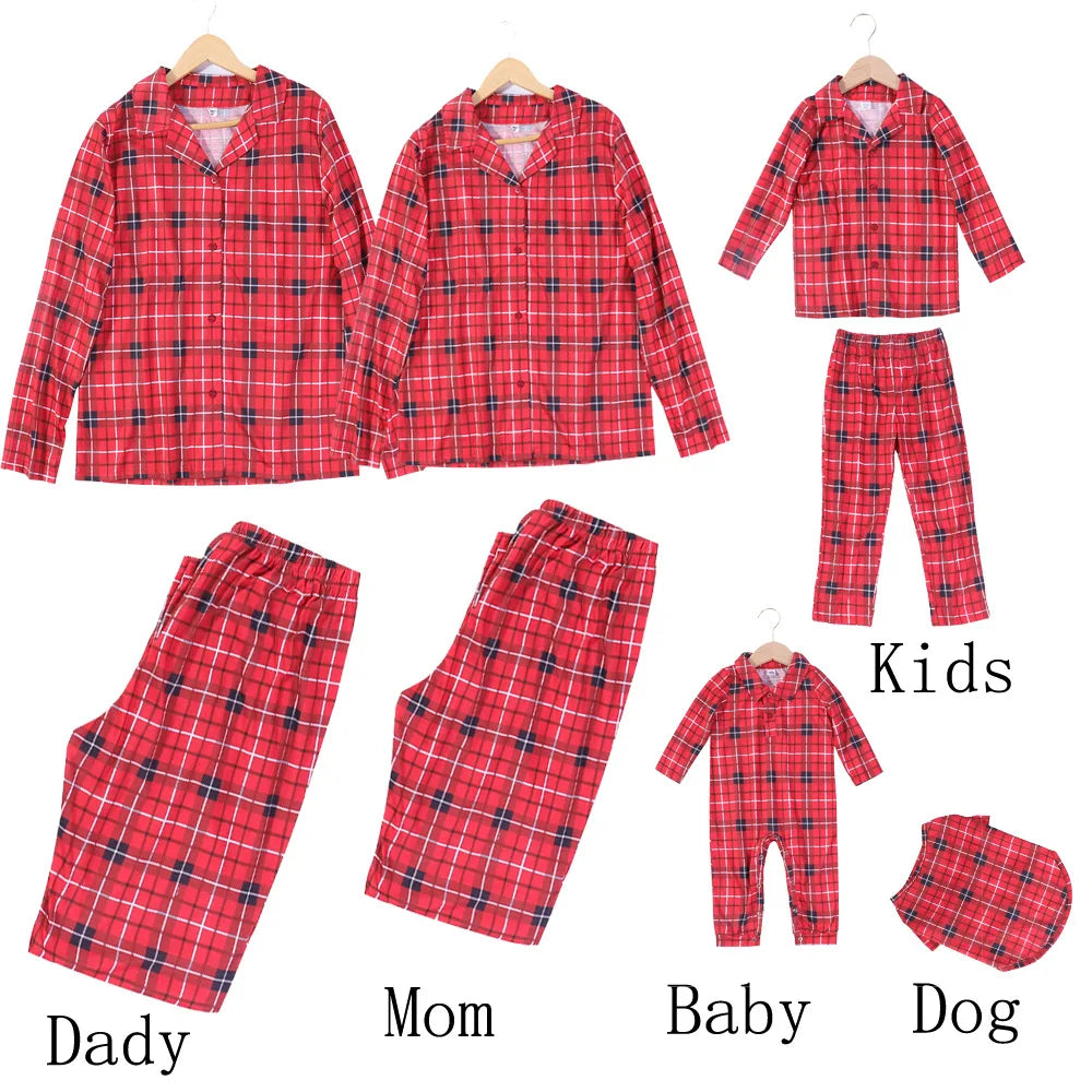 2025 Good Quality Red Color Matching Family Outfits Pajamas Plaid Cotton Baby Christmas Pajamas Pet Family Christmas Pajamas