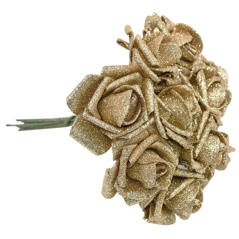 10pcs 6.5cm Glitter Foam Rose Artificial Flower Bridal Bouquet Fake Flower DIY Wreath Craft Christmas Wedding Party Home Decor