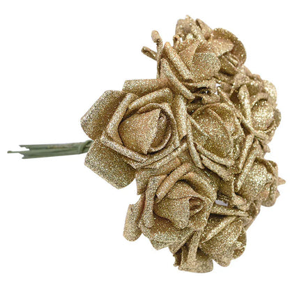 10pcs 6.5cm Glitter Foam Rose Artificial Flower Bridal Bouquet Fake Flower DIY Wreath Craft Christmas Wedding Party Home Decor