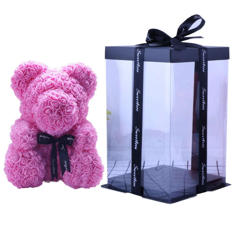 40cm PE Foam Flora San Valentin Artificial Flowers Decor Teddy Rose Bear With Box