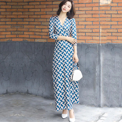 FANIECES Summer Wrap Dresses Women Sexy V Neck Split Maxi Dress Print Female Casual Beachwear Lace Up Party Vestidos Robe платье